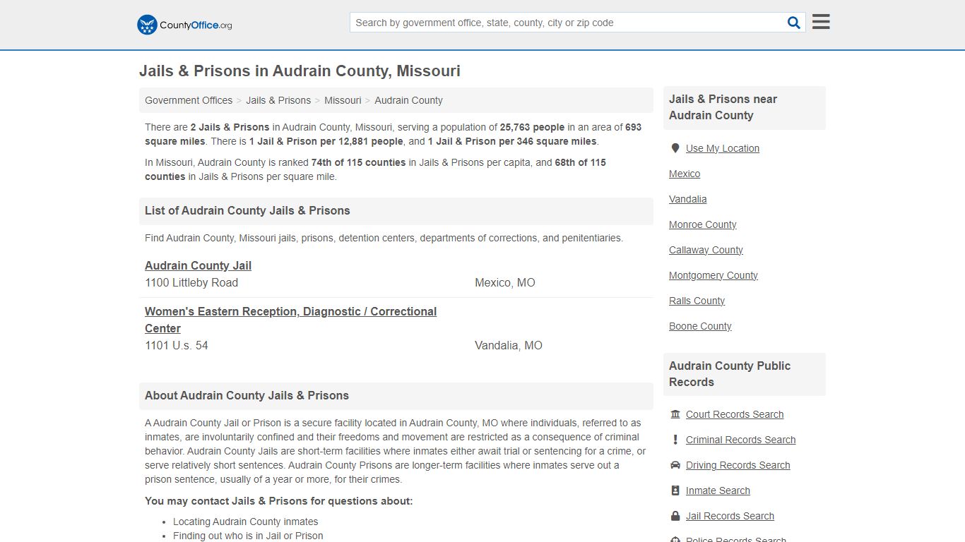 Jails & Prisons - Audrain County, MO (Inmate Rosters & Records)